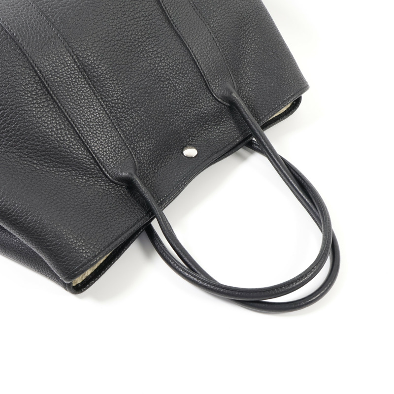 HERMES Negonda皮革GardenParty PM銀扣手挽袋Noir-4