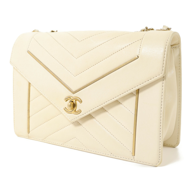 CHANEL 牛皮皮革Chain Shoulder金扣鏈帶肩背袋-2