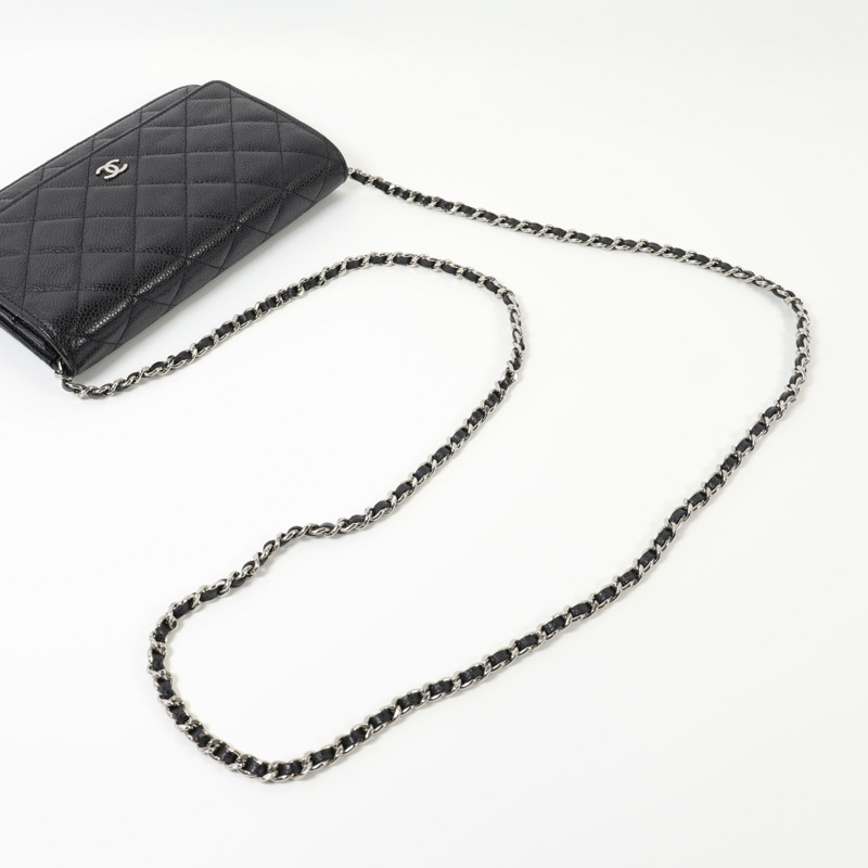 CHANEL 牛皮皮革Wallet On Chain銀扣鏈帶肩背袋-11