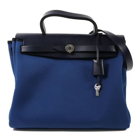 HERMES 帆布Herbag PM手挽肩背兩用袋Bleu Outremer