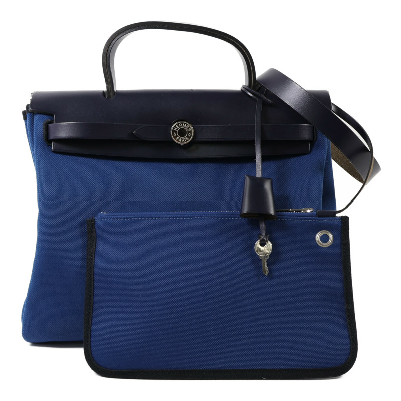 HERMES 帆布Herbag PM手挽肩背兩用袋Bleu Outremer-10