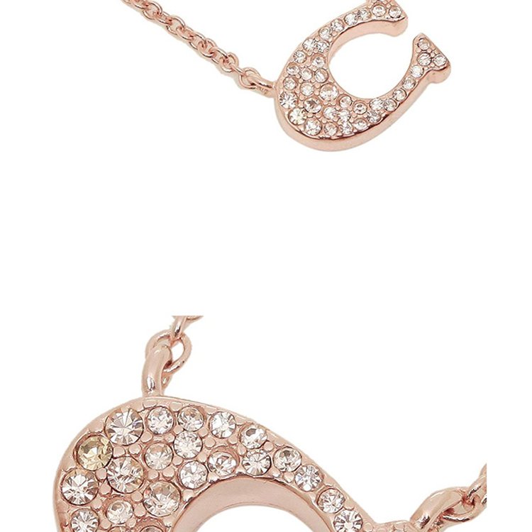 【COACH】經典C LOGO鑲鑽墜鍊-玫瑰金-1