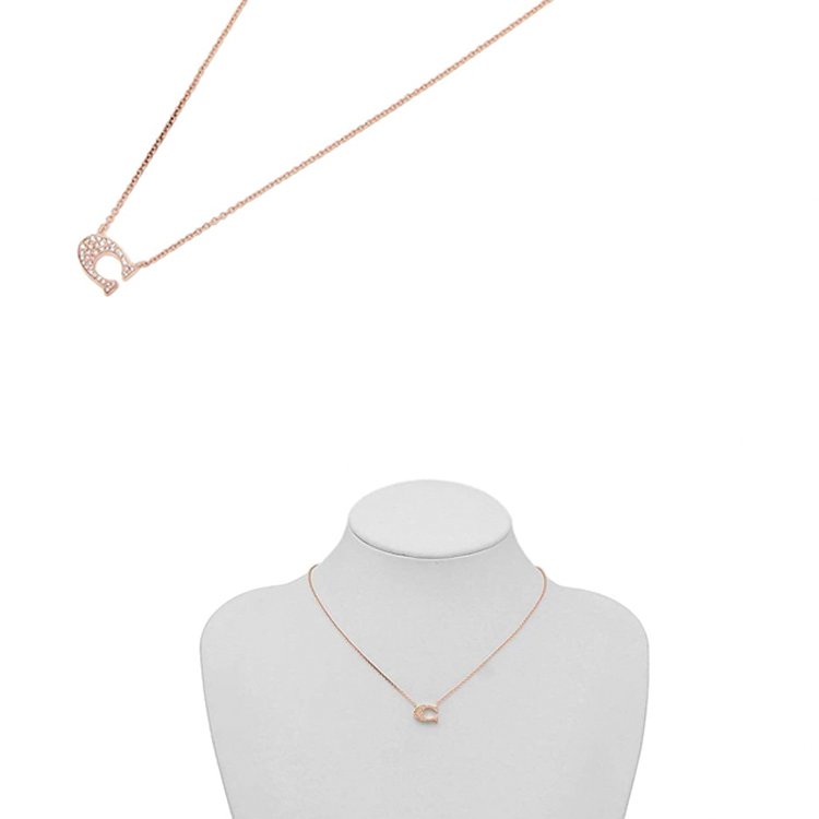 【COACH】經典C LOGO鑲鑽墜鍊-玫瑰金-3