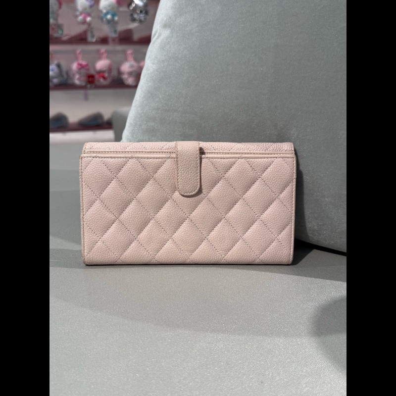 Chanel 櫻花粉色荔枝紋牛皮長款銀包 長夾-1