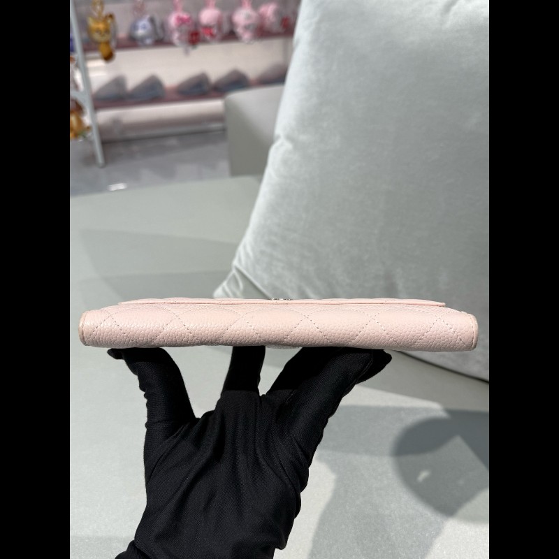 Chanel 櫻花粉色荔枝紋牛皮長款銀包 長夾-3