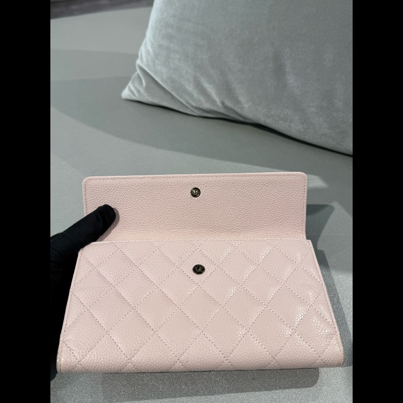 Chanel 櫻花粉色荔枝紋牛皮長款銀包 長夾-9