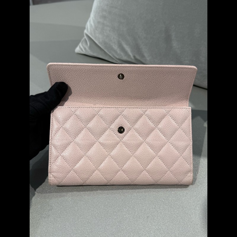 Chanel 櫻花粉色荔枝紋牛皮長款銀包 長夾-10