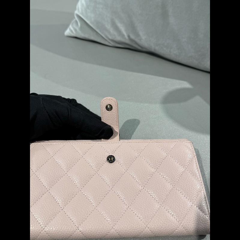 Chanel 櫻花粉色荔枝紋牛皮長款銀包 長夾-11