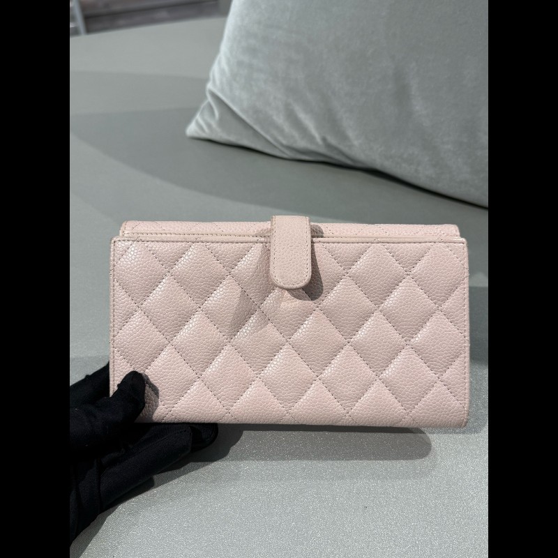 Chanel 櫻花粉色荔枝紋牛皮長款銀包 長夾-12