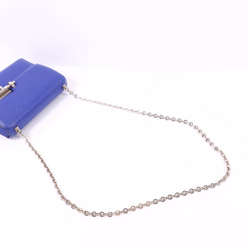 HERMES Chevre皮革Verrou Mini銀扣鏈帶肩背袋Bleu Electrique-4