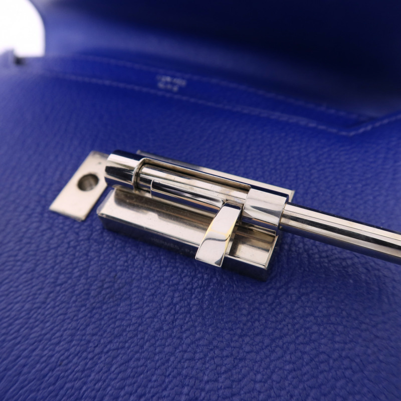 HERMES Chevre皮革Verrou Mini銀扣鏈帶肩背袋Bleu Electrique-8