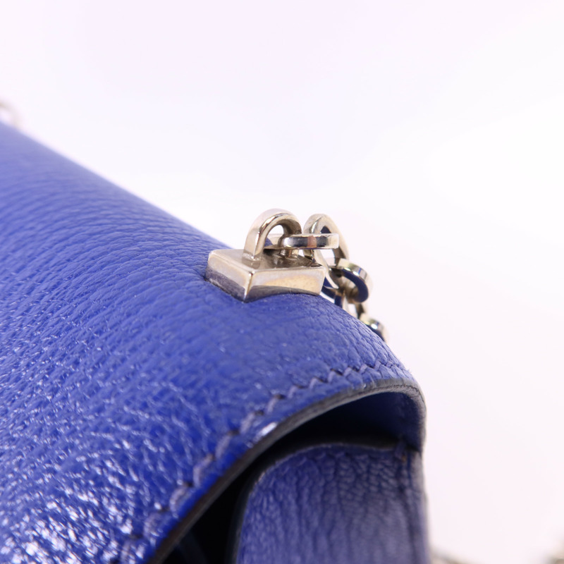 HERMES Chevre皮革Verrou Mini銀扣鏈帶肩背袋Bleu Electrique-9