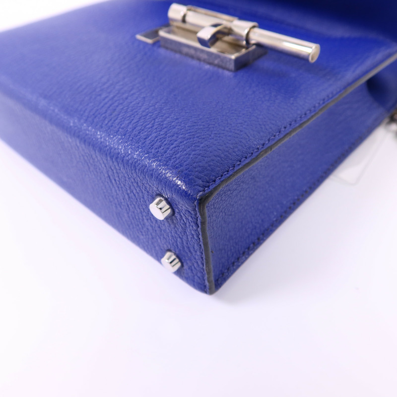HERMES Chevre皮革Verrou Mini銀扣鏈帶肩背袋Bleu Electrique-11