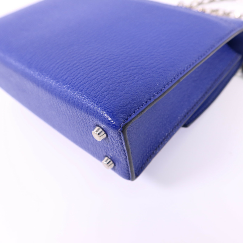HERMES Chevre皮革Verrou Mini銀扣鏈帶肩背袋Bleu Electrique-13