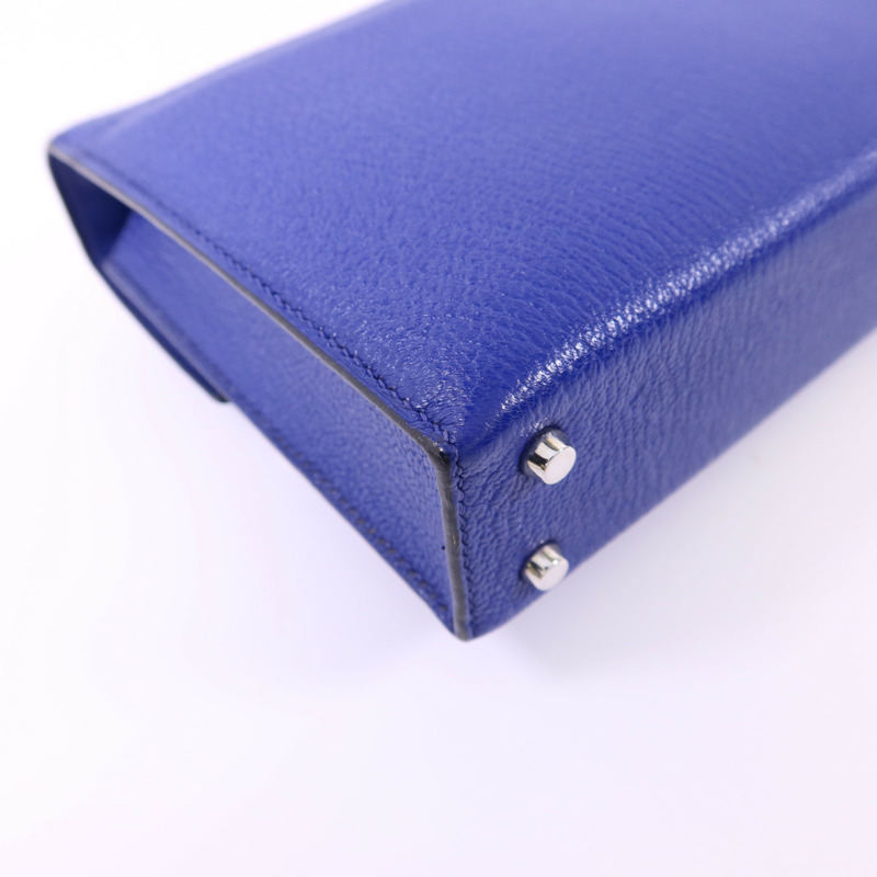 HERMES Chevre皮革Verrou Mini銀扣鏈帶肩背袋Bleu Electrique-14