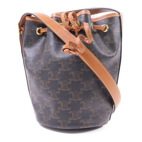 CELINE 塗層帆布Triomphe Drawstring Small Bucket金扣肩背袋
