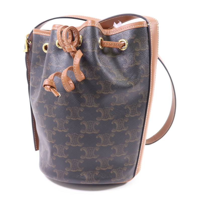 CELINE 塗層帆布Triomphe Drawstring Small Bucket金扣肩背袋-1