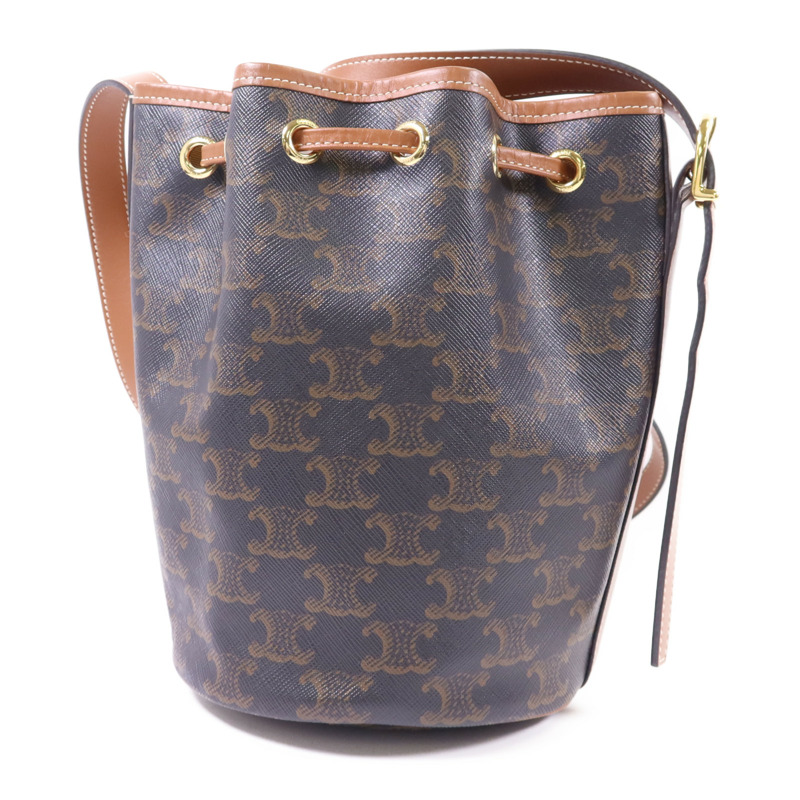 CELINE 塗層帆布Triomphe Drawstring Small Bucket金扣肩背袋-2