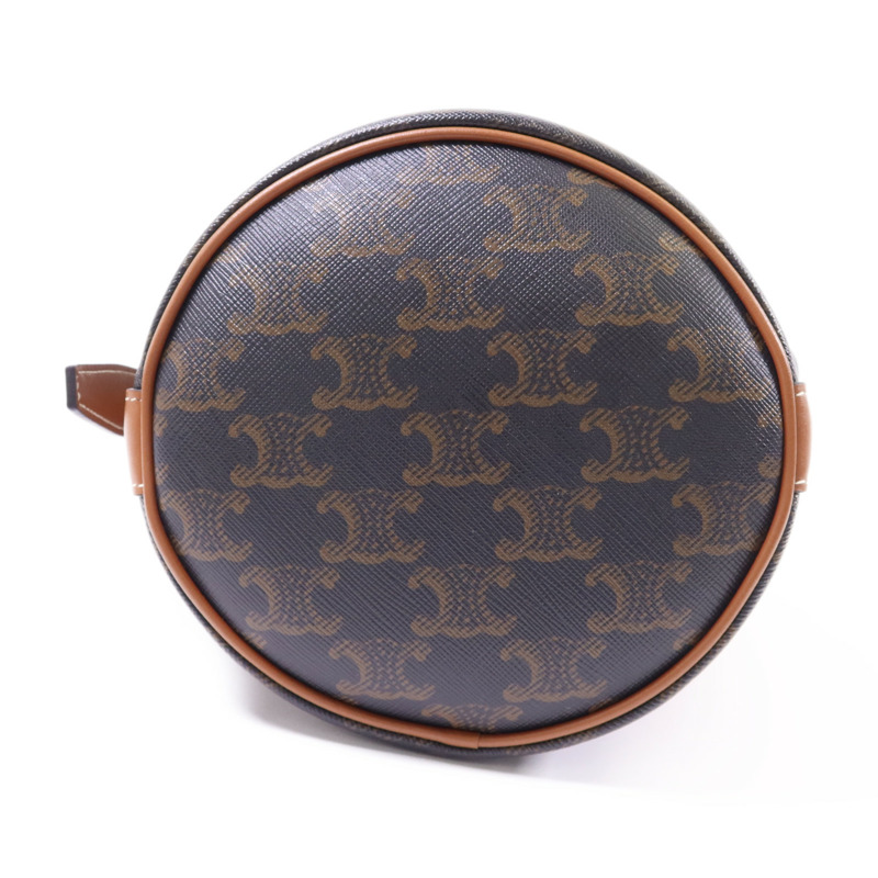 CELINE 塗層帆布Triomphe Drawstring Small Bucket金扣肩背袋-3