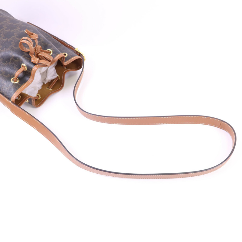 CELINE 塗層帆布Triomphe Drawstring Small Bucket金扣肩背袋-4