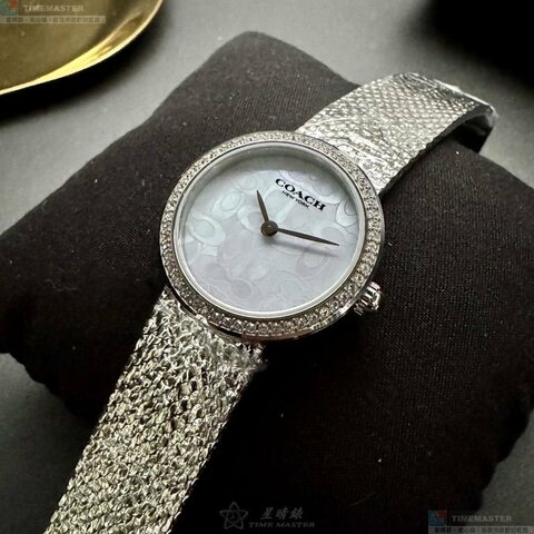 COACH手錶,編號CH00253,28mm銀圓形精鋼錶殼,貝母, 淺藍色中二針顯示, 貝母錶面,銀色米蘭錶帶款