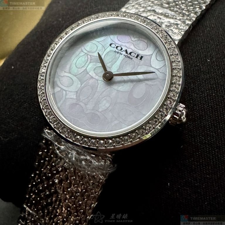 COACH手錶,編號CH00253,28mm銀圓形精鋼錶殼,貝母, 淺藍色中二針顯示, 貝母錶面,銀色米蘭錶帶款-2