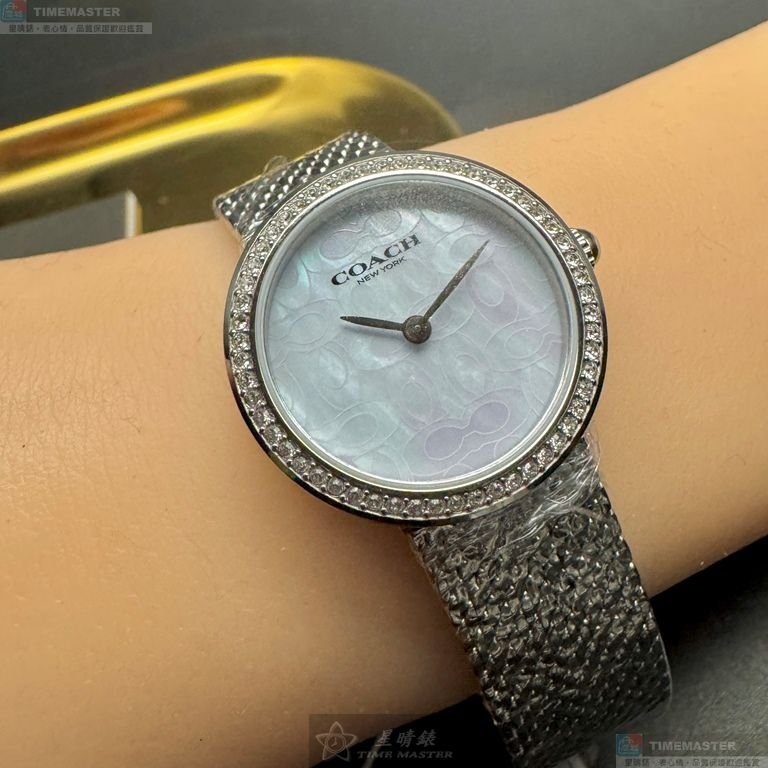 COACH手錶,編號CH00253,28mm銀圓形精鋼錶殼,貝母, 淺藍色中二針顯示, 貝母錶面,銀色米蘭錶帶款-6