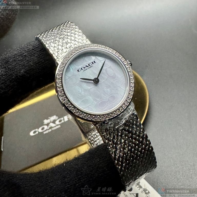 COACH手錶,編號CH00253,28mm銀圓形精鋼錶殼,貝母, 淺藍色中二針顯示, 貝母錶面,銀色米蘭錶帶款-7