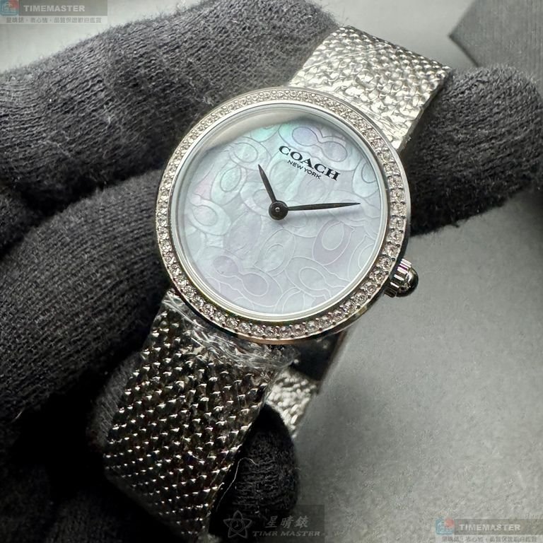 COACH手錶,編號CH00253,28mm銀圓形精鋼錶殼,貝母, 淺藍色中二針顯示, 貝母錶面,銀色米蘭錶帶款-8