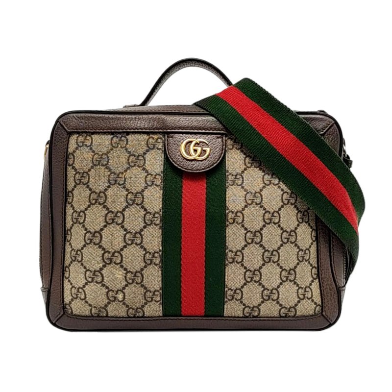 GUCCI Ophidia 小號 米色塗層帆布老花印花單肩包手提包 金色五金 可拆卸肩帶-0