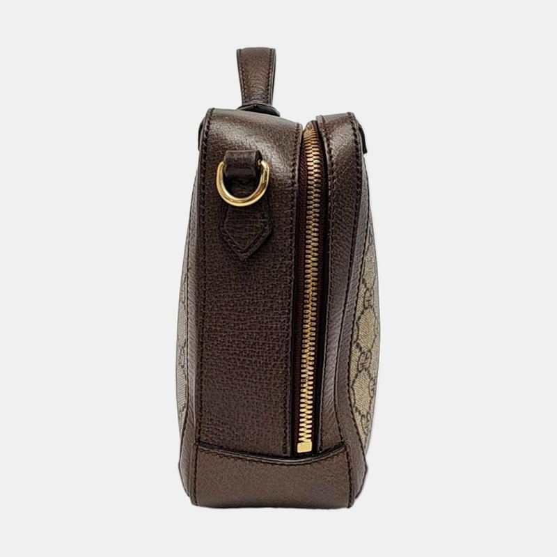 GUCCI Ophidia 小號 米色塗層帆布老花印花單肩包手提包 金色五金 可拆卸肩帶-3