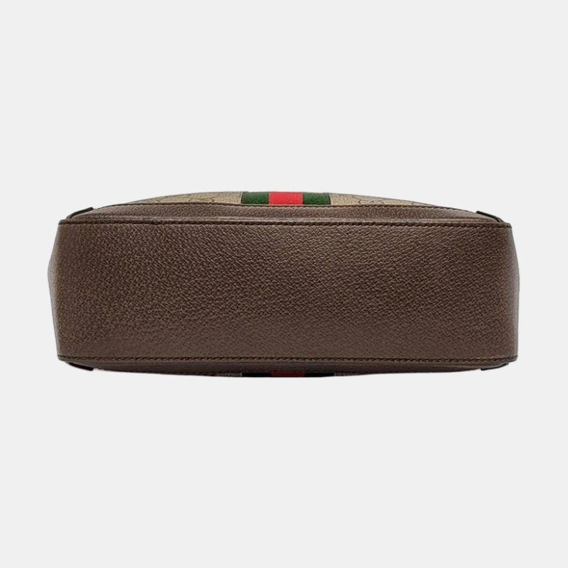 GUCCI Ophidia 小號 米色塗層帆布老花印花單肩包手提包 金色五金 可拆卸肩帶-5