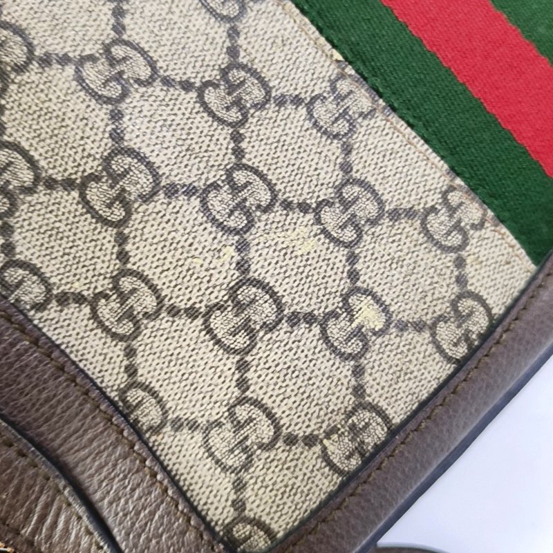 GUCCI Ophidia 小號 米色塗層帆布老花印花單肩包手提包 金色五金 可拆卸肩帶-7