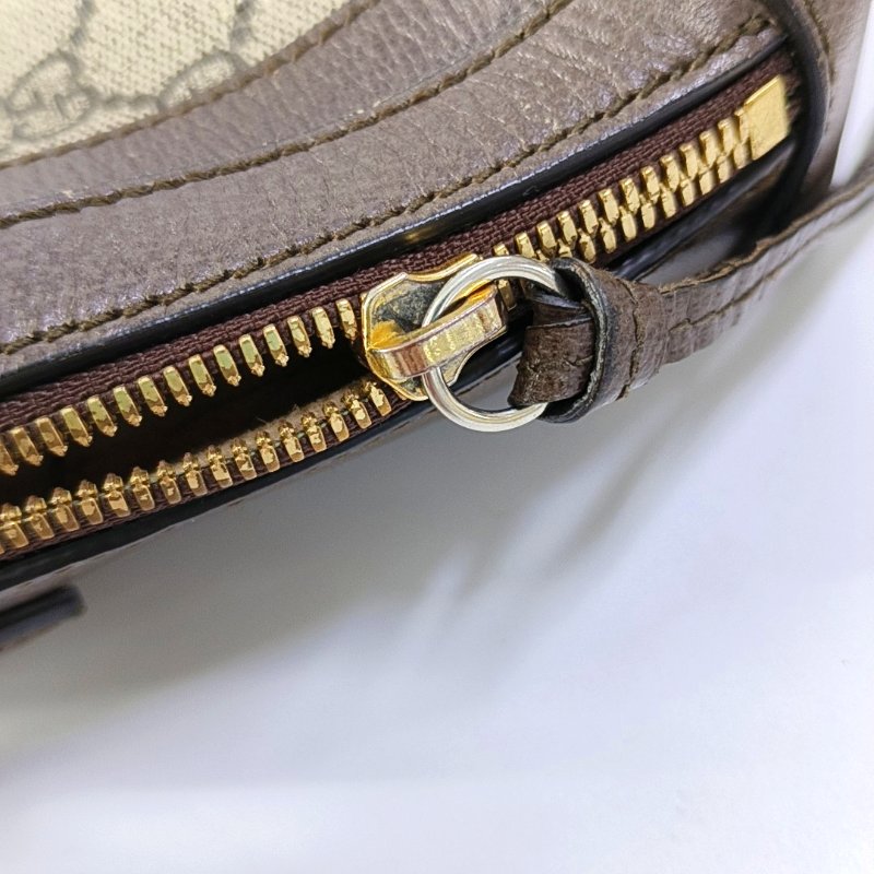 GUCCI Ophidia 小號 米色塗層帆布老花印花單肩包手提包 金色五金 可拆卸肩帶-11