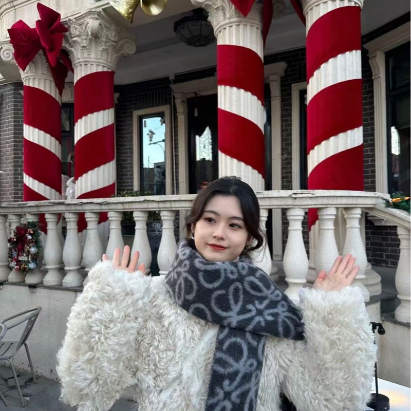 📨新到Loewe/羅意威圍巾，藍色雙面logo羊絨圍巾，尺寸：186*36cm Anagram羊駝毛-3