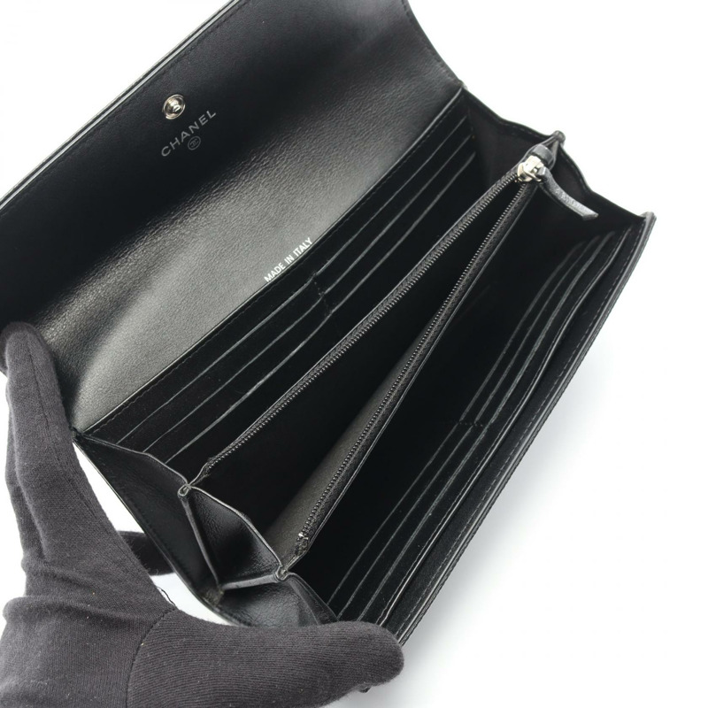 香奈兒 COCO Mark 雙折長皮夾，粒面小牛皮，黑色，二手，女士-2