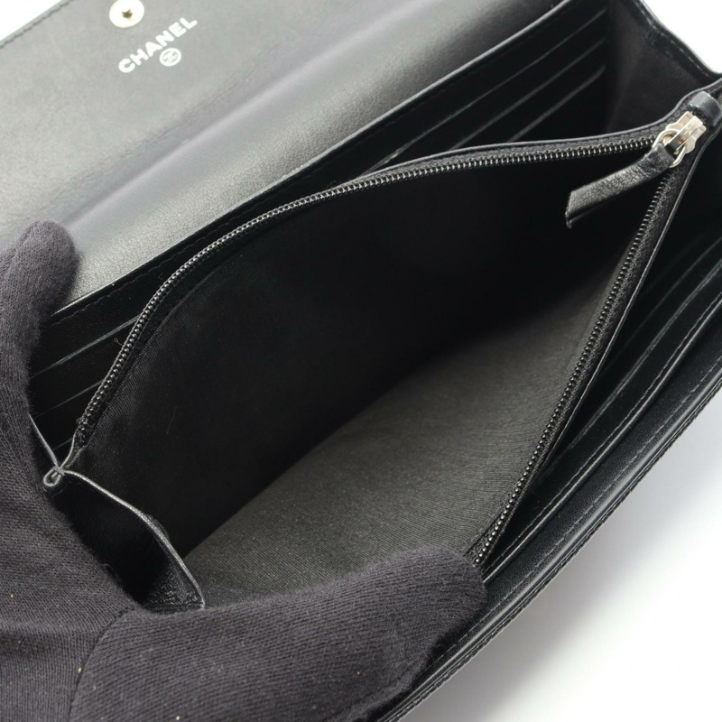 香奈兒 COCO Mark 雙折長皮夾，粒面小牛皮，黑色，二手，女士-6