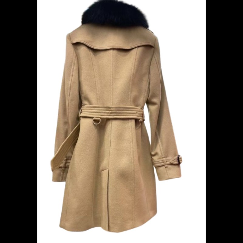 💯新 Burberry Sandringham 羊毛風衣款外套 配皮草領 UK10-2