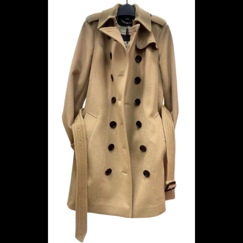 💯新 Burberry Sandringham 羊毛風衣款外套 配皮草領 UK10-3