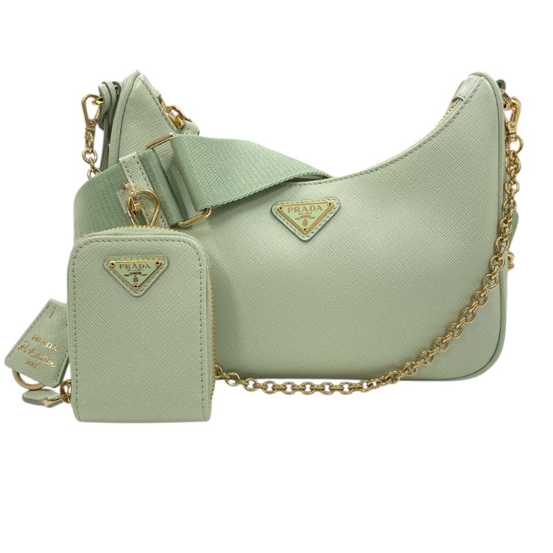 PRADA 普拉達 Re-Edition 2005 二合一腋下包 皮革 薄荷綠 金釦-0