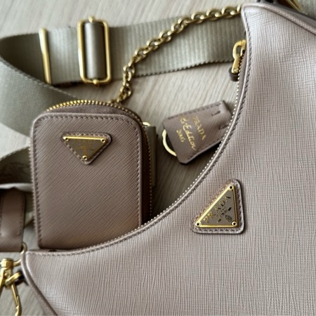 Prada hobo 三合一粉沙色皮革款 斜背包 提包 肩背包-2