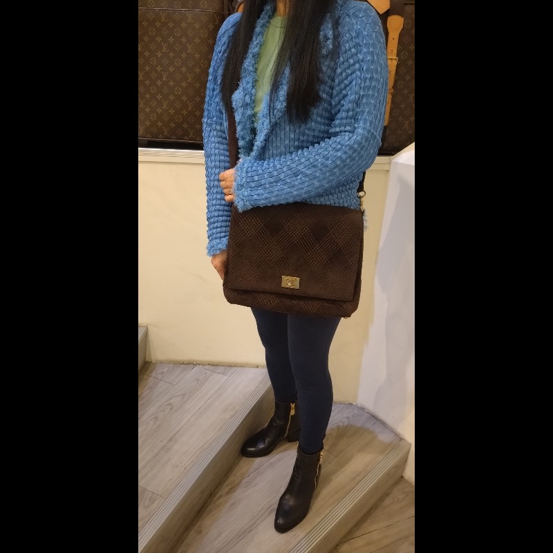 Chanel 金釦咖麂皮大菱格下蓋書包-5