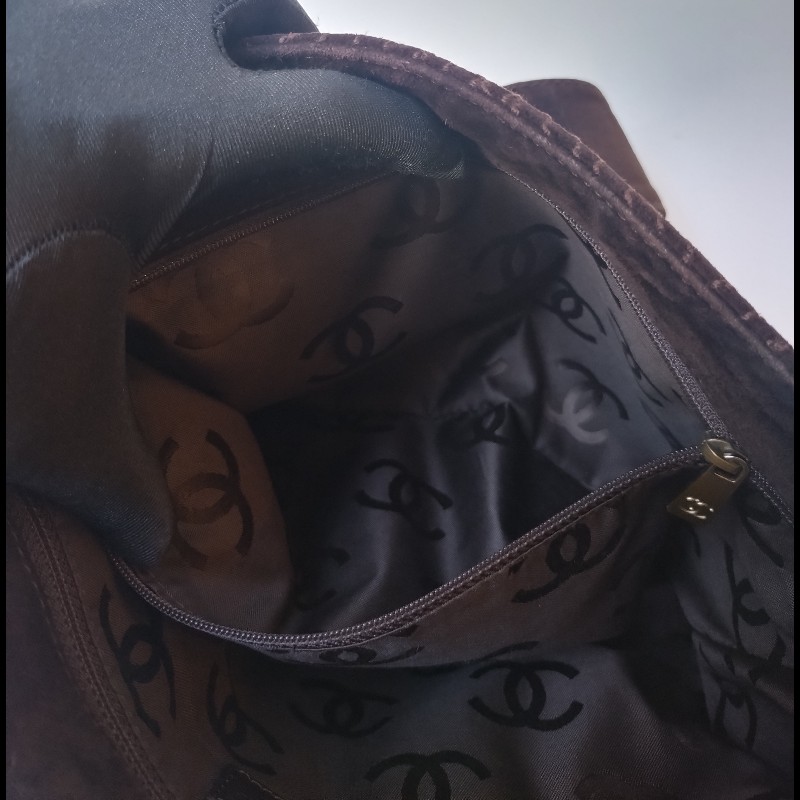 Chanel 金釦咖麂皮大菱格下蓋書包-19