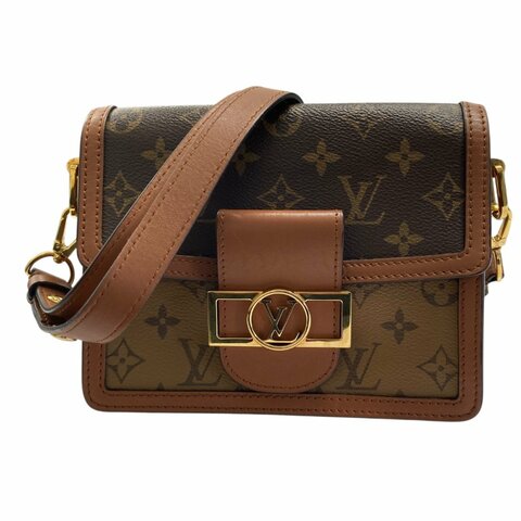 LOUIS VUITTON 路易威登 M44580 MINI DAUPHINE 信封包 PVC帆布 老花/反轉老花 棕色 金釦