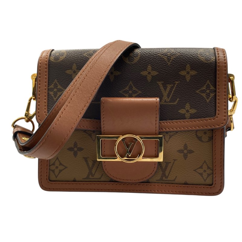 LOUIS VUITTON 路易威登 M44580 MINI DAUPHINE 信封包 PVC帆布 老花/反轉老花 棕色 金釦-0