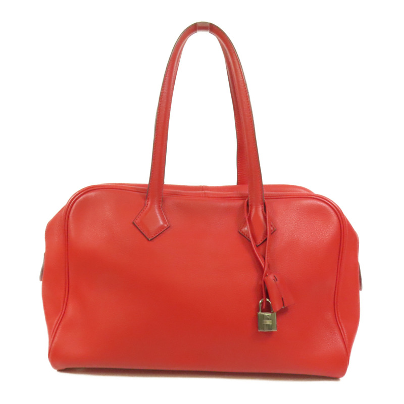 HERMES Evercolor皮革Victoria 35銀扣手挽袋Rouge Casaque-0