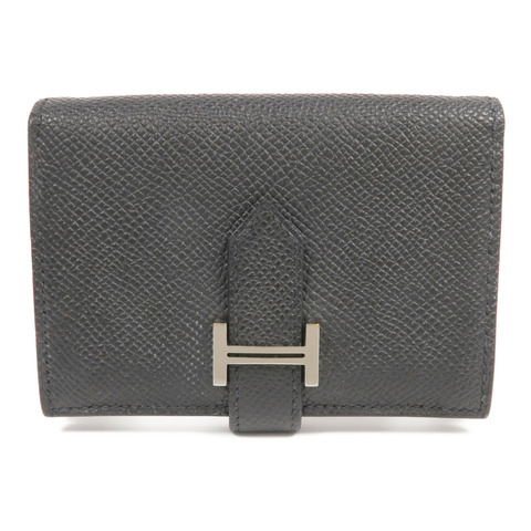 HERMES Epsom皮革Bearn Card Holder銀扣卡片套Noir