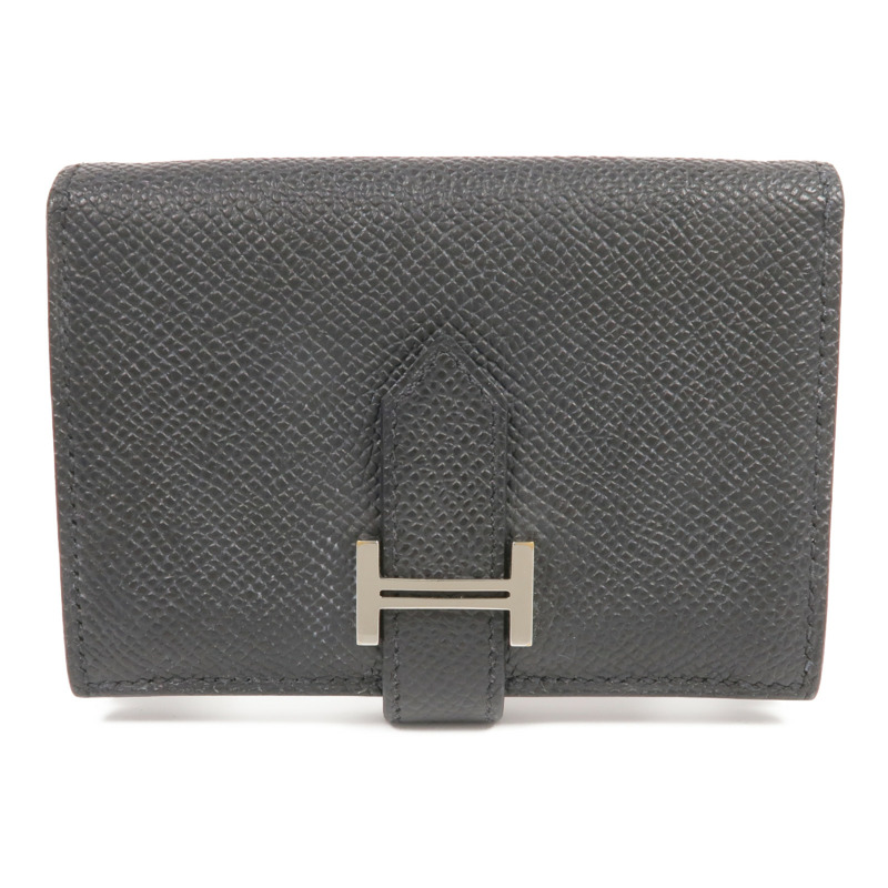 HERMES Epsom皮革Bearn Card Holder銀扣卡片套Noir-0