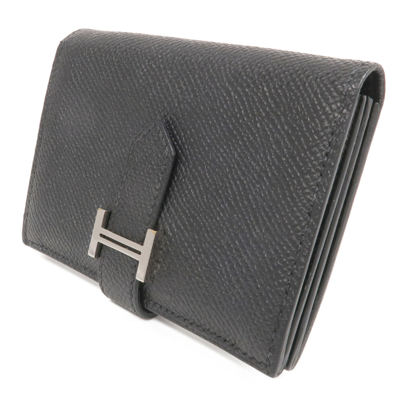 HERMES Epsom皮革Bearn Card Holder銀扣卡片套Noir-1