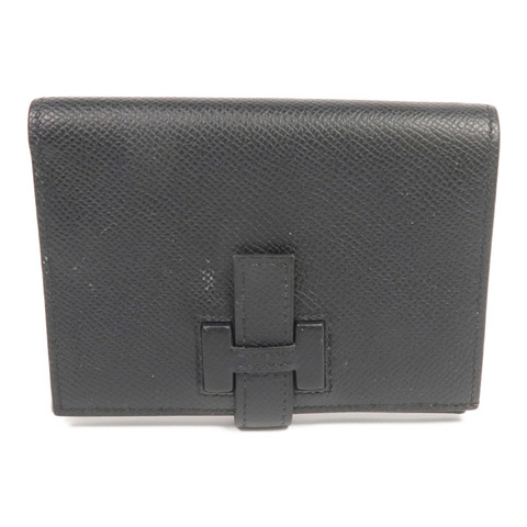 HERMES Epsom皮革New H Passant Compact Wallet銀扣錢包Noir